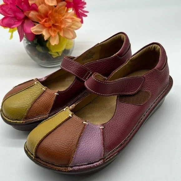 Spring Step Multi color Leather Red Orange Pink Maryjane Clog Size 39 CM6967D - Picture 1 of 6